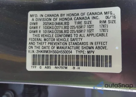 2016 Honda Cr-V Ex z USA, uszkodzony, nr VIN 2HKRM3H56GH550054